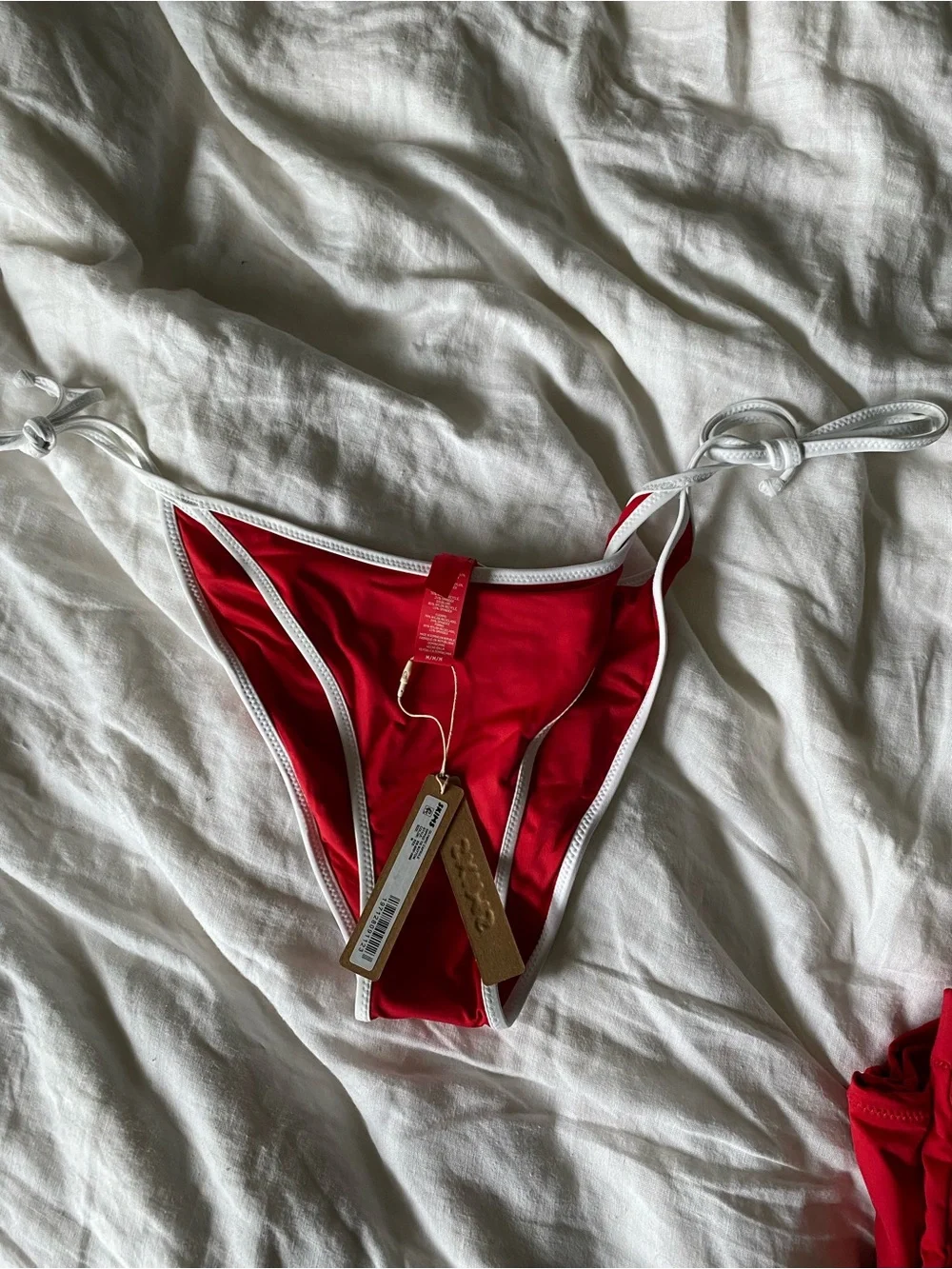 SKIMS Red and White Team USA Bikini Top & Swim Shorts